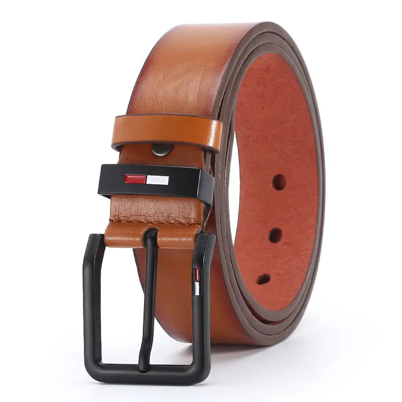 Men's PU Leather Belt — Alloy Square Pin Buckle Business & Leisure Waistband