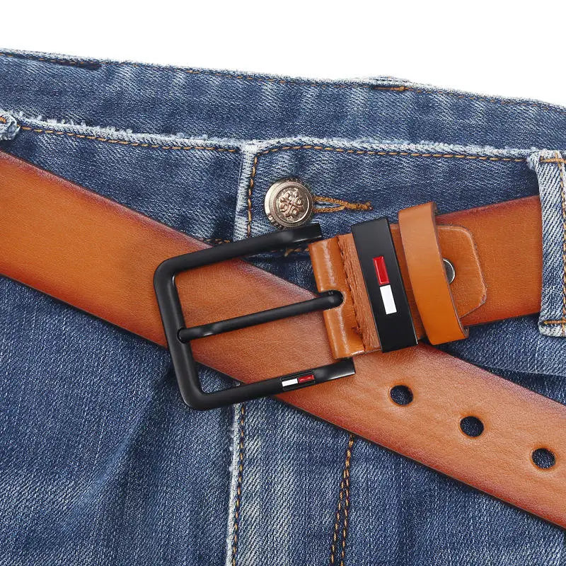 Men's PU Leather Belt — Alloy Square Pin Buckle Business & Leisure Waistband
