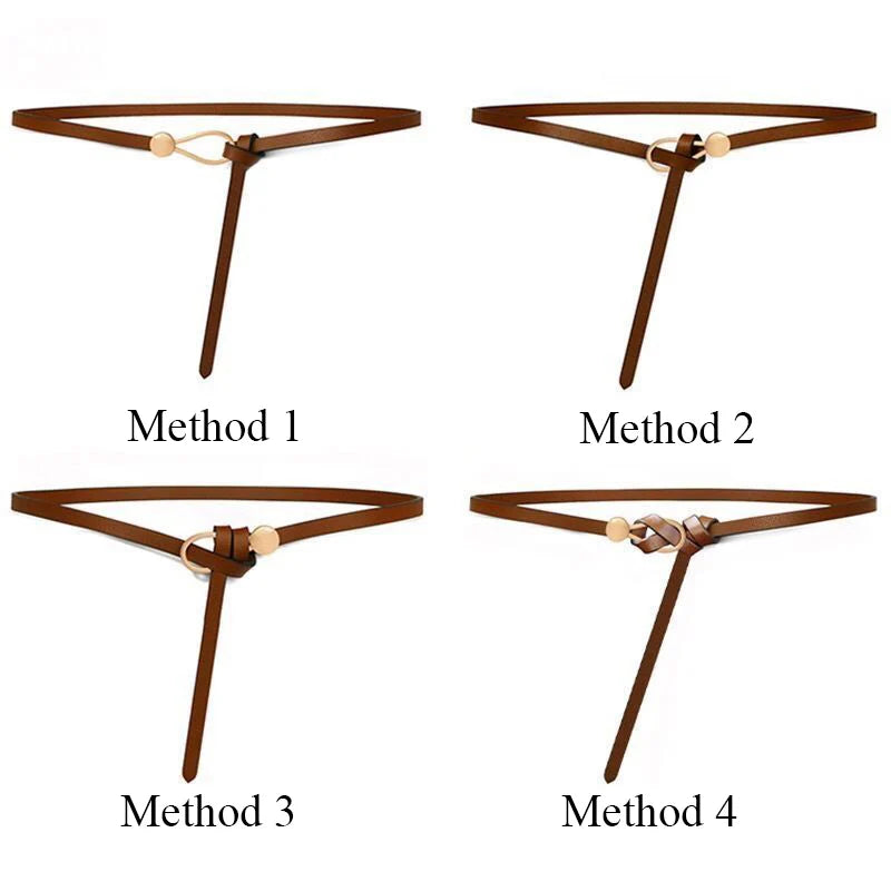 Women's Thin Bow Knotted Belt — Faux Leather Loop Strap Dress & Coat Waistband