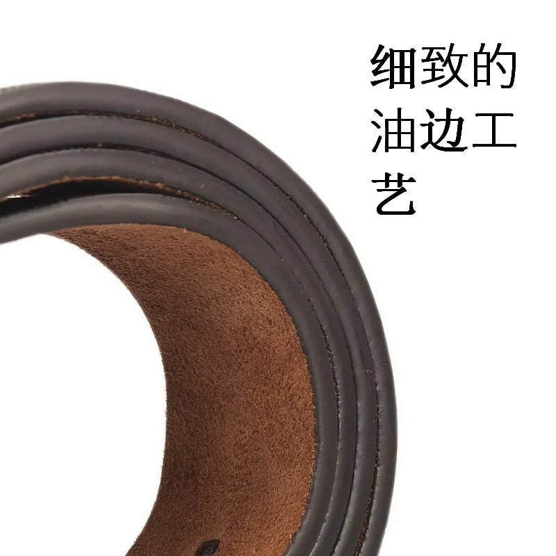 Men's Classic Business Leather Belt — Luxury Cowskin Plaid Buckle Waistband