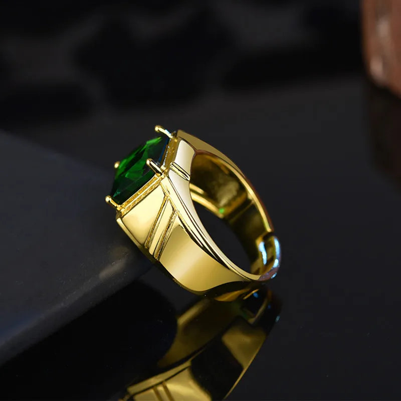 Men's 18K Gold Filled Emerald Crystal Open Ring — AAA Zircon Diamond Luxury Finger Band (Sizes 6–13)