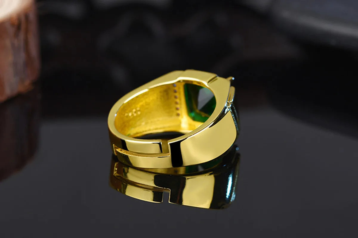 Men's 18K Gold Filled Emerald Crystal Open Ring — AAA Zircon Diamond Luxury Finger Band (Sizes 6–13)