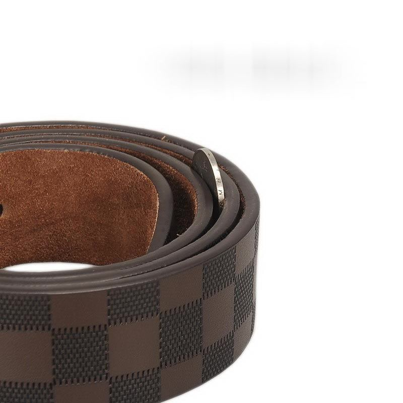 Men's Classic Business Leather Belt — Luxury Cowskin Plaid Buckle Waistband