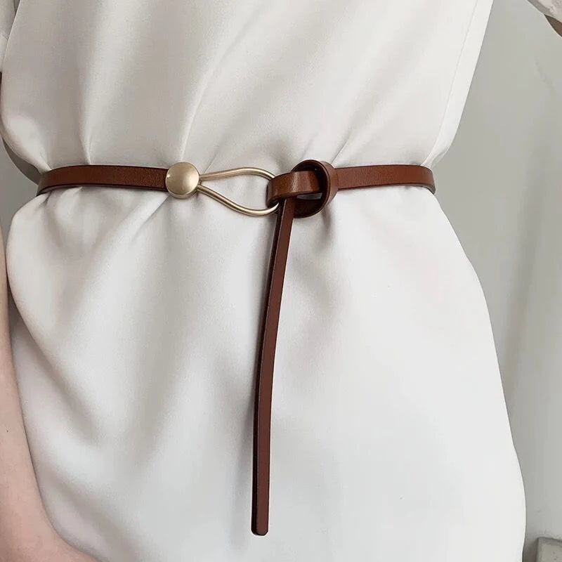 Women's Thin Bow Knotted Belt — Faux Leather Loop Strap Dress & Coat Waistband