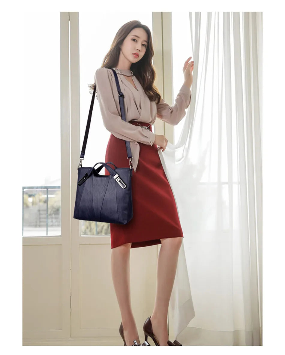Women's Luxury PU Leather Crossbody Bag — Multi-Pocket Shoulder & Tote Handbag