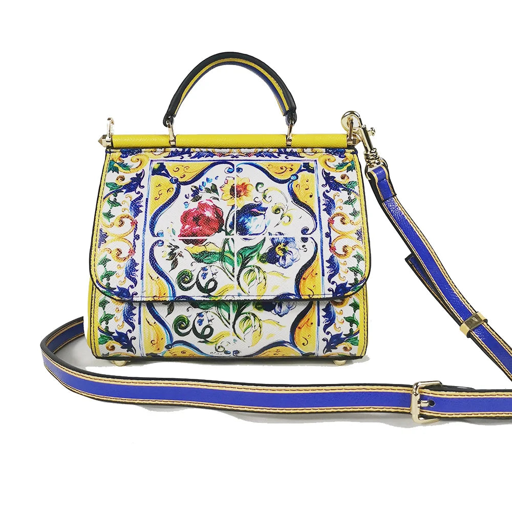 Women's Rose Leather Crossbody Tote Bag — Lady Shoulder Handbag in Yellow & More
