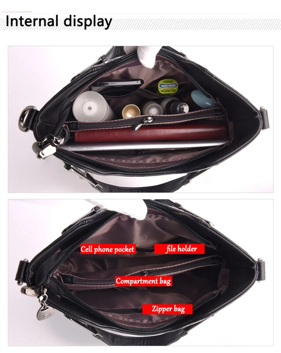 Women's Luxury PU Leather Crossbody Bag — Multi-Pocket Shoulder & Tote Handbag