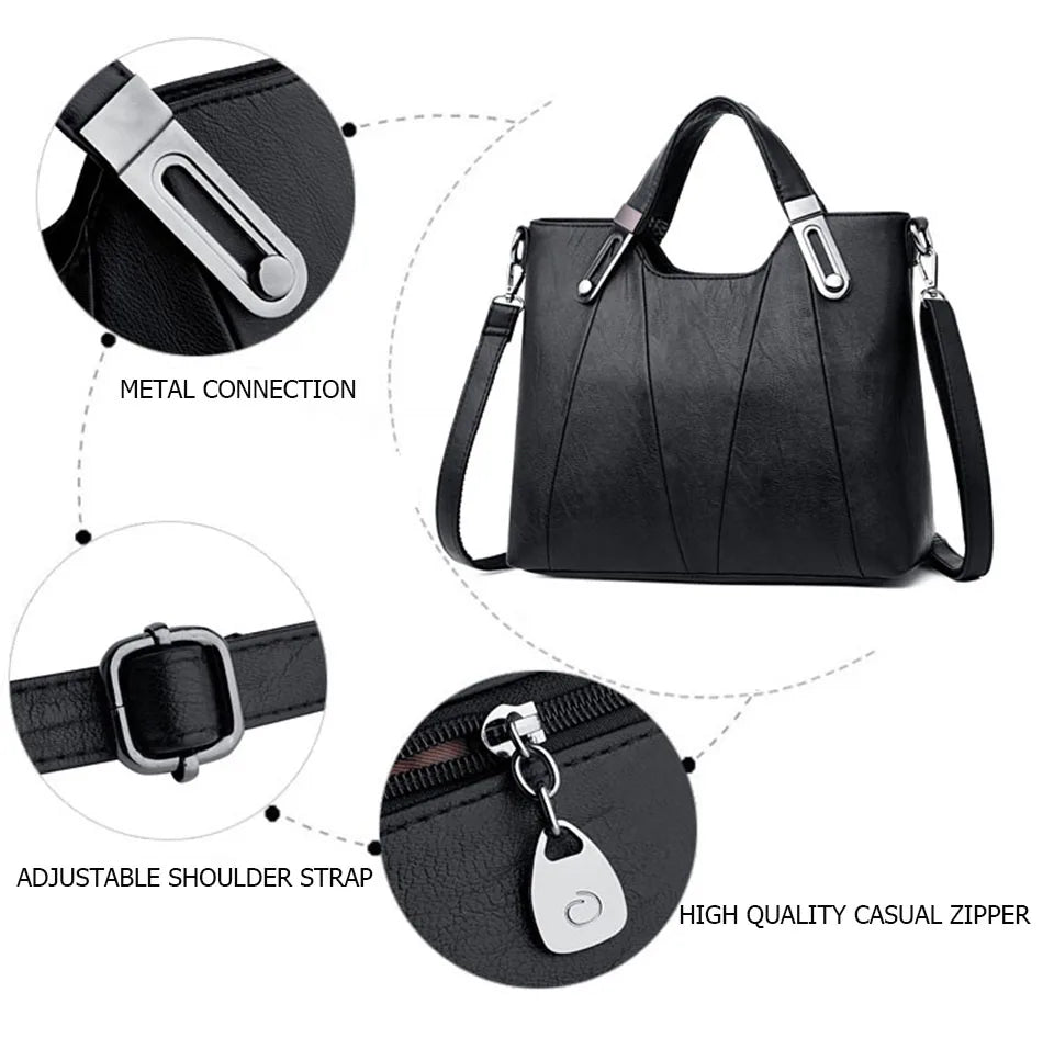 Women's Luxury PU Leather Crossbody Bag — Multi-Pocket Shoulder & Tote Handbag