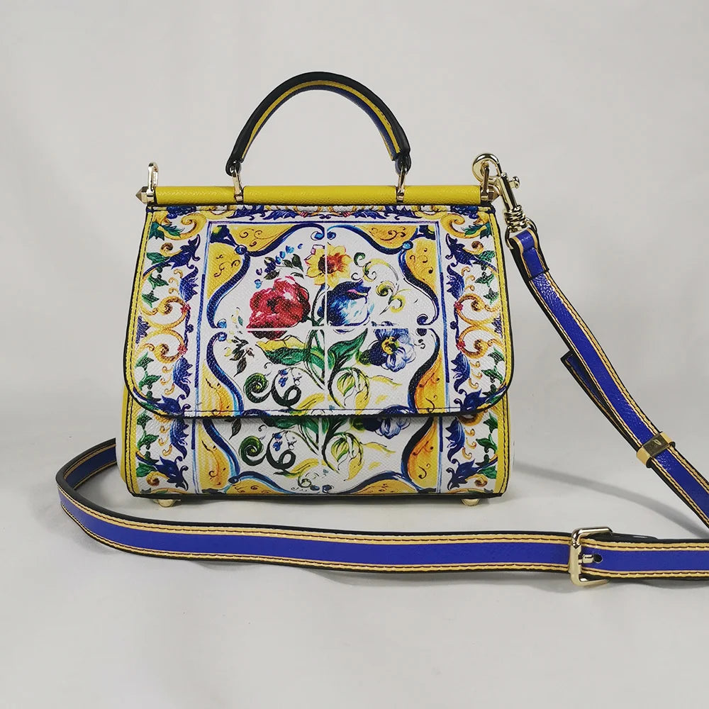 Women's Rose Leather Crossbody Tote Bag — Lady Shoulder Handbag in Yellow & More
