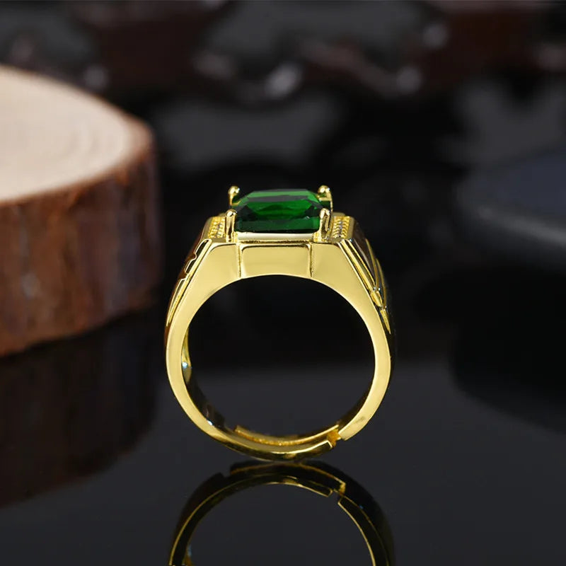 Men's 18K Gold Filled Emerald Crystal Open Ring — AAA Zircon Diamond Luxury Finger Band (Sizes 6–13)
