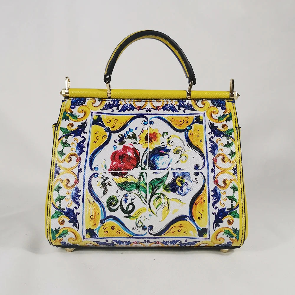 Women's Rose Leather Crossbody Tote Bag — Lady Shoulder Handbag in Yellow & More