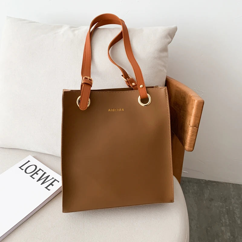 Women's Large Designer Tote Handbag — PU Leather Top Handle Shoulder Bag