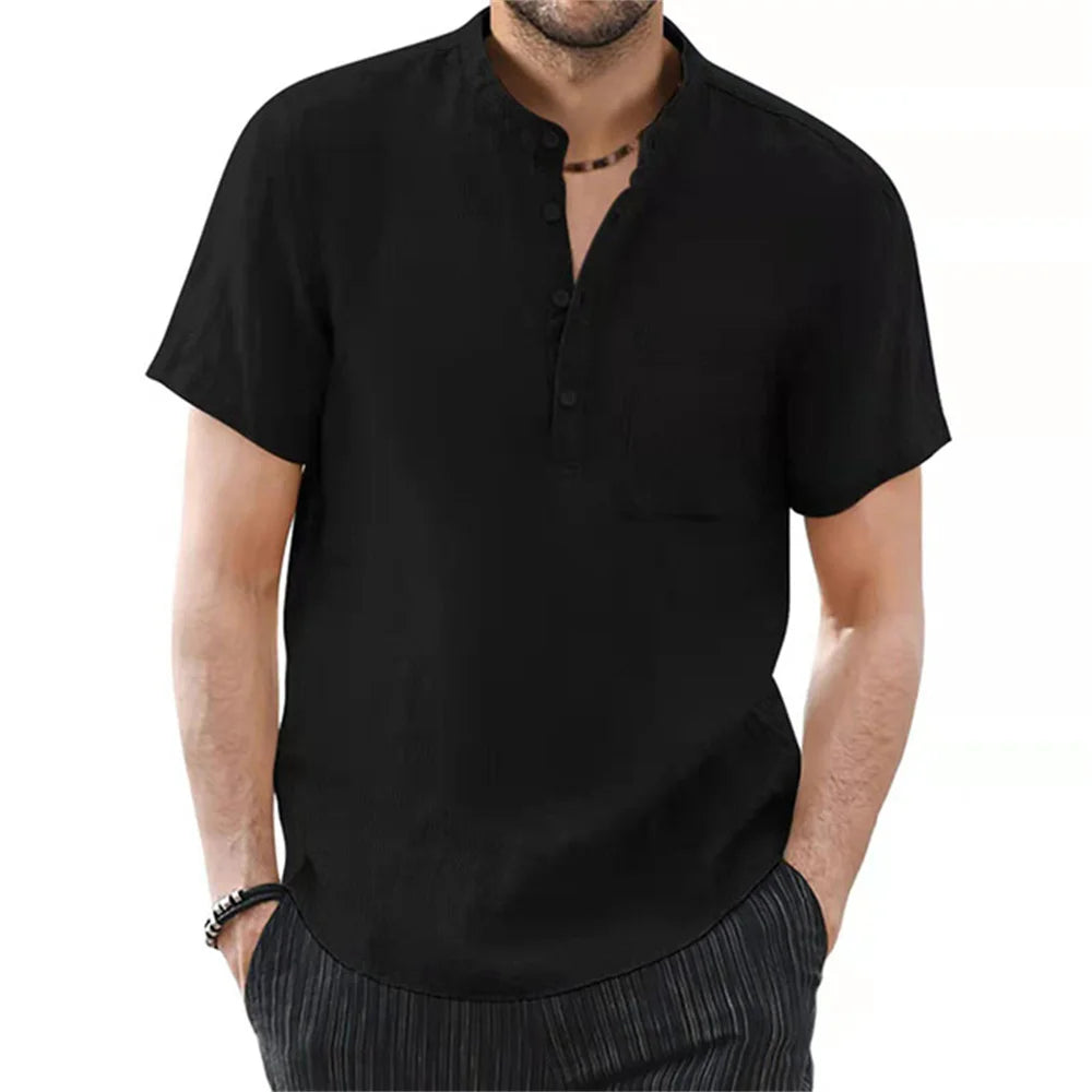 Men's Cotton Linen Short Sleeve Shirt — Breathable Casual Summer Top
