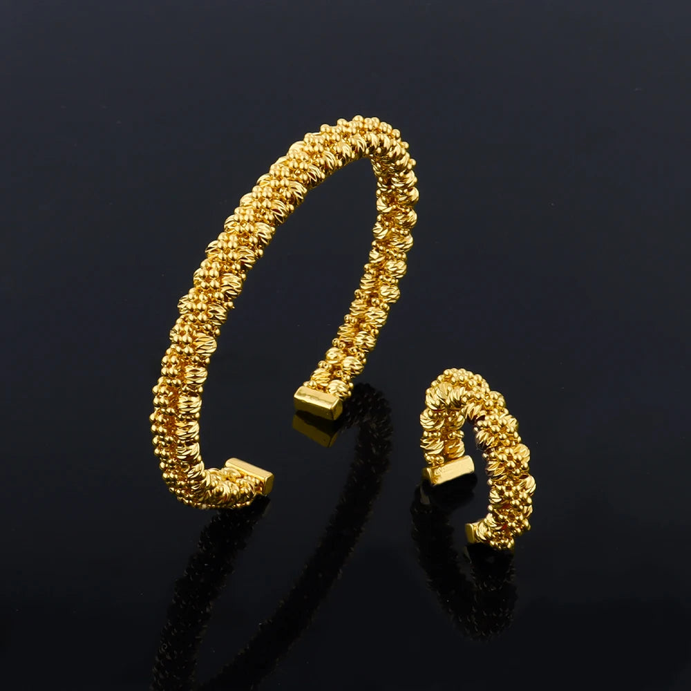 Women's Gold Plated Charm Jewellery Set — Necklace, Bracelet, Ring & Earrings for Party & Wedding