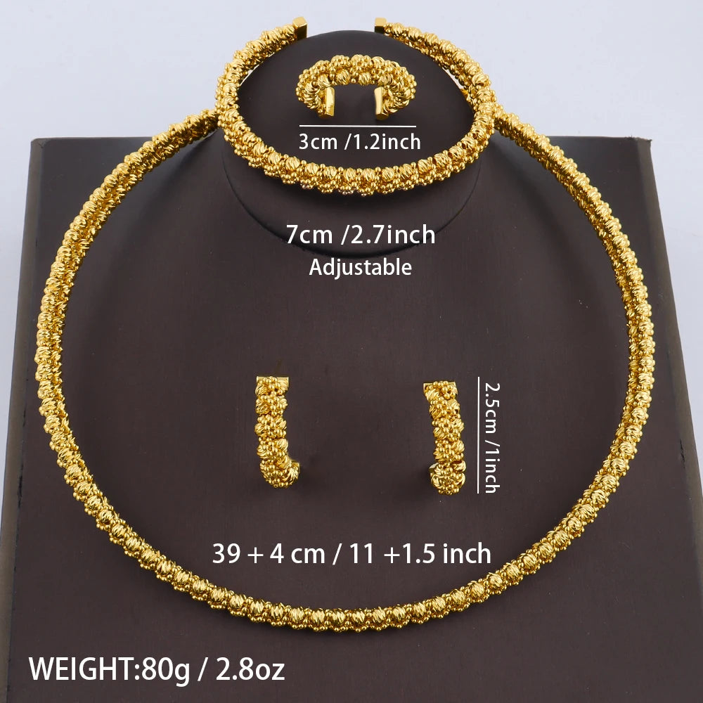 Women's Gold Plated Charm Jewellery Set — Necklace, Bracelet, Ring & Earrings for Party & Wedding