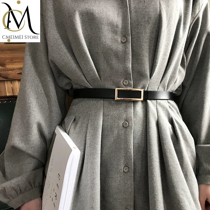 Women's Genuine Leather Belt — Metal Buckle Strap for Jeans & Dresses