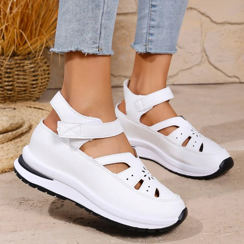 Women's Closed Toe Wedge Sandals — Buckle Strap Office & Career Summer Shoes