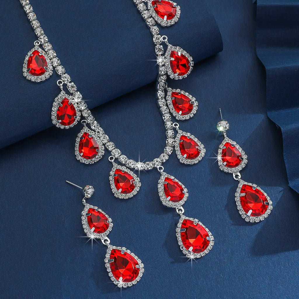 Women's Crystal Pendant Necklace & Dangle Earrings Set — Elegant Jewellery for Party & Wedding