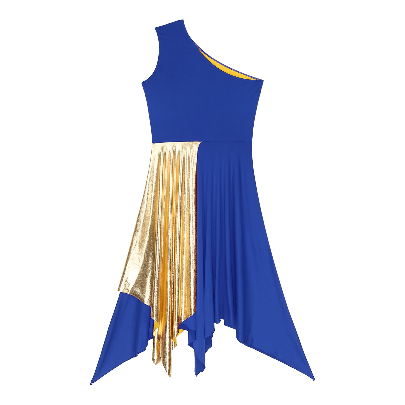 Women's Polyester-Spandex One-Shoulder Metallic Lyrical Dance Worship Dress