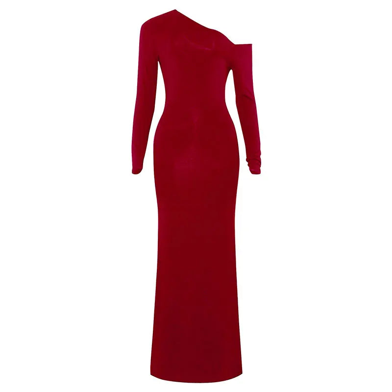 Women's Polyester-Elastane Knit One-Shoulder Backless Slim Club Dress