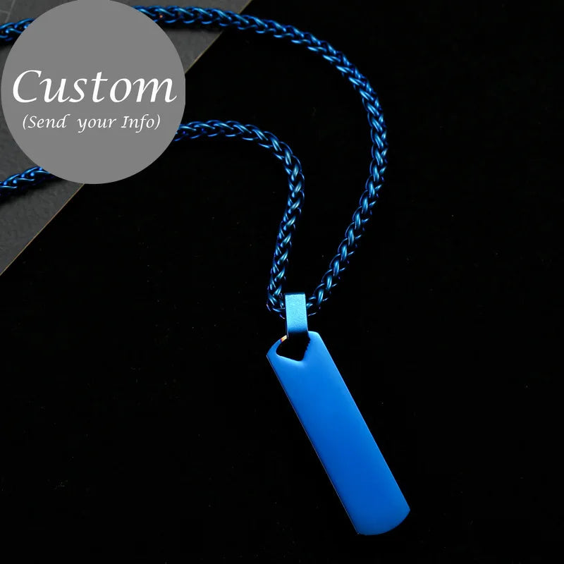 Men's Personalised Bar Pendant Necklace — Stainless Steel Minimalist Custom Jewellery Gift