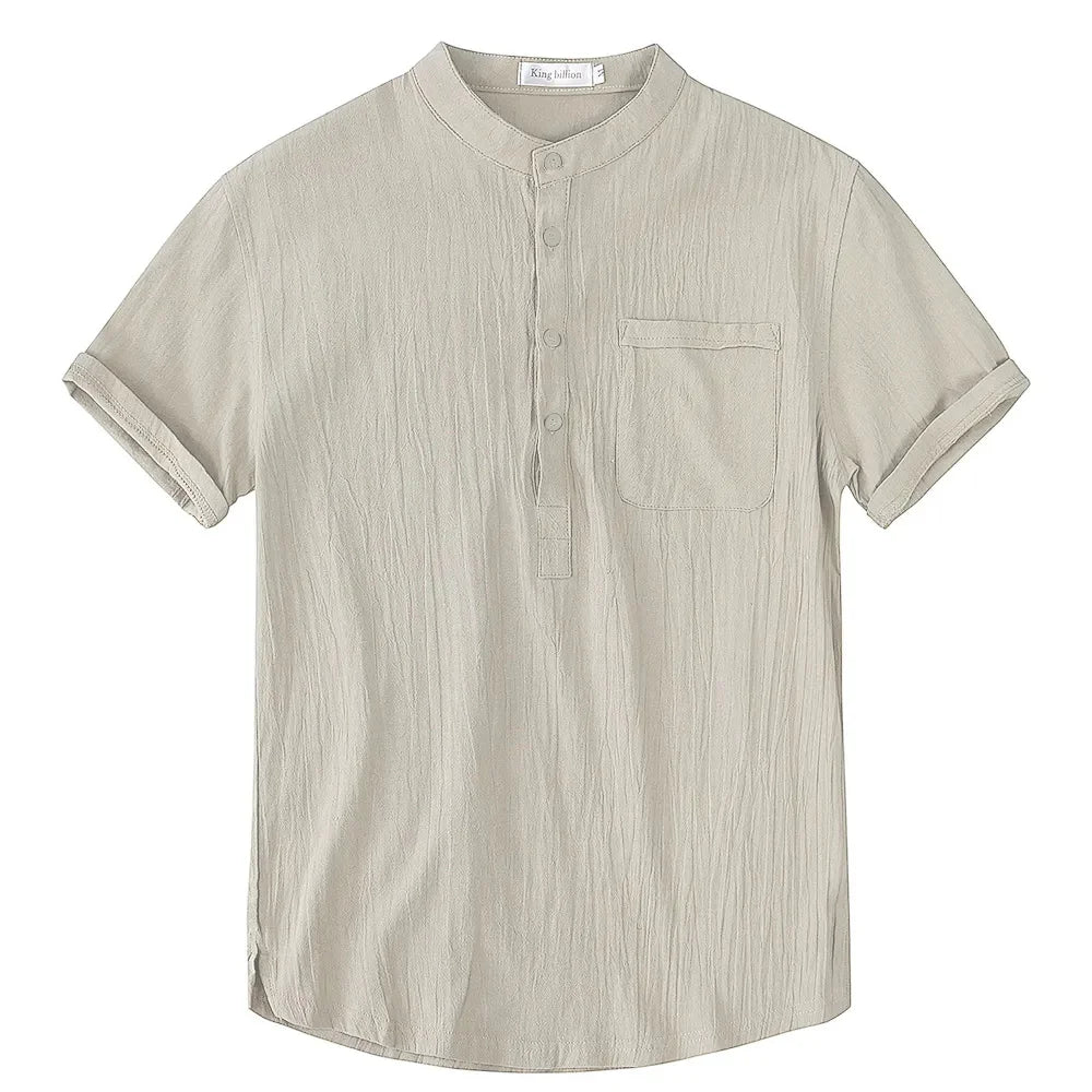 Men's Cotton Linen Short Sleeve Shirt — Breathable Casual Summer Top