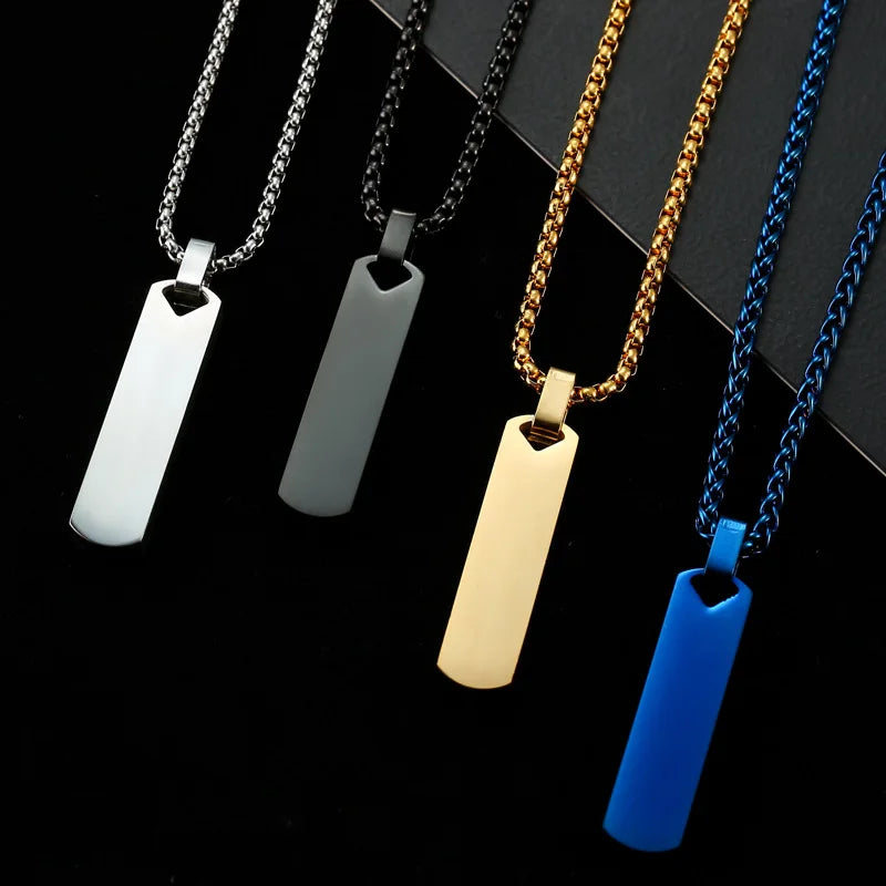 Men's Personalised Bar Pendant Necklace — Stainless Steel Minimalist Custom Jewellery Gift