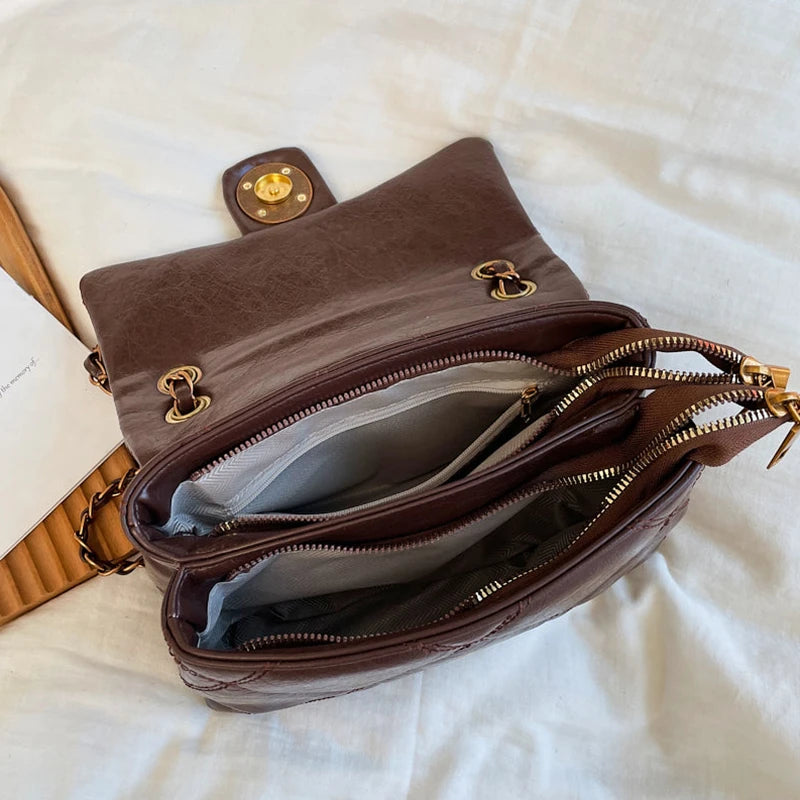 Women's Luxury Lingge Pattern PU Leather Crossbody Bag — Designer Underarm Shoulder Handbag