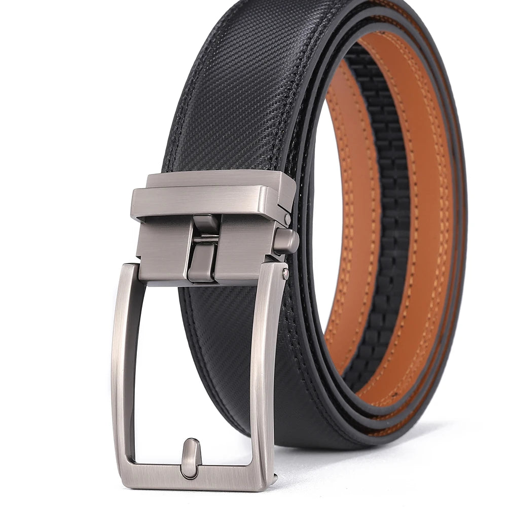 Men's Leather Belt — Automatic Buckle Carbon Fibre Pattern Luxury Strap