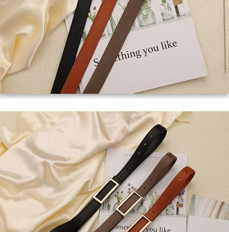 Women's Genuine Leather Belt — Metal Buckle Strap for Jeans & Dresses