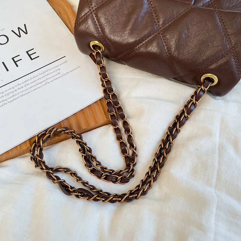 Women's Luxury Lingge Pattern PU Leather Crossbody Bag — Designer Underarm Shoulder Handbag