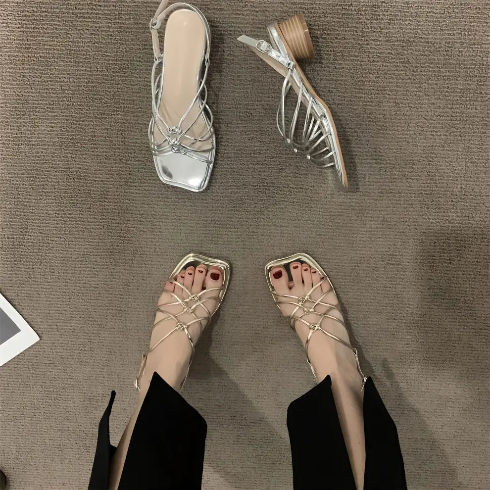 Women's Low Heel Open Toe Sandals — Gladiator Style Party & Wedding Shoes