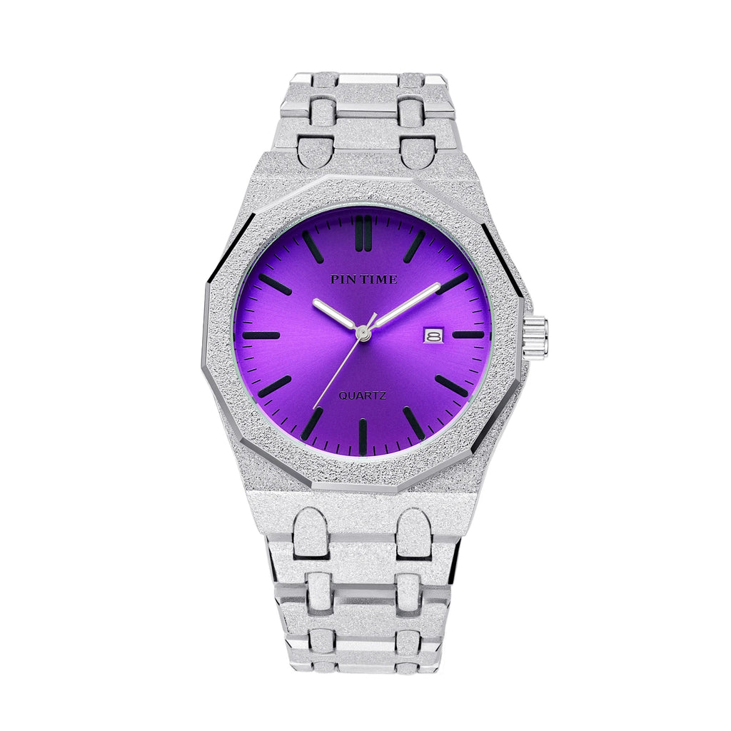 Men's 12-Sided Multicolour Quartz Watch — Auto Date Alloy Bracelet Wristwatch
