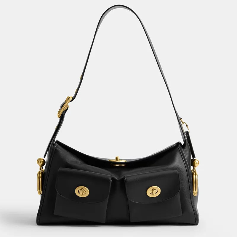 Women's Vintage PU Leather Shoulder Bag — Large Capacity Multi-Pocket Zipper Commuting Bag