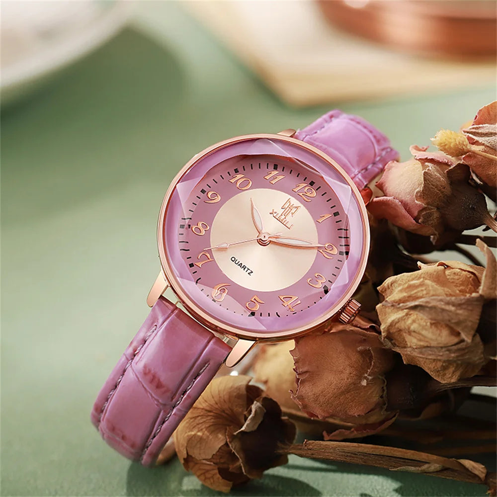 Women's Simple Casual Leather Quartz Watch — Arabic Numeral Business Wristwatch