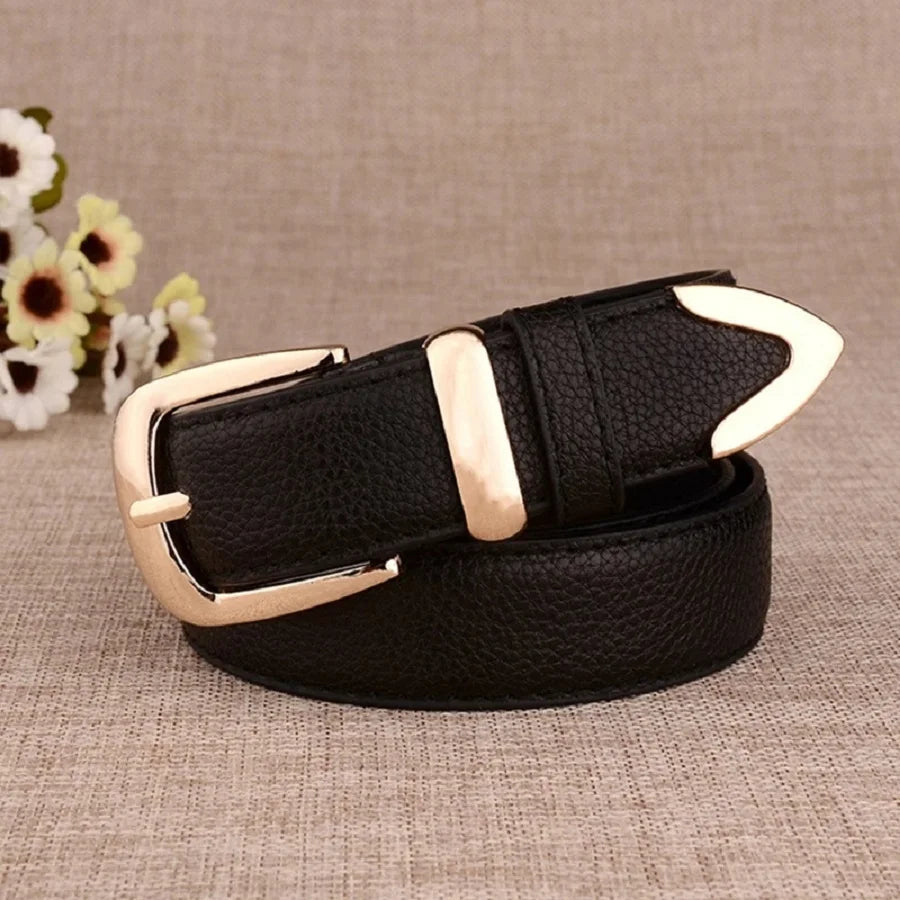 Women's Vintage Pin Buckle PU Leather Trouser Belt — Solid Casual Waistband