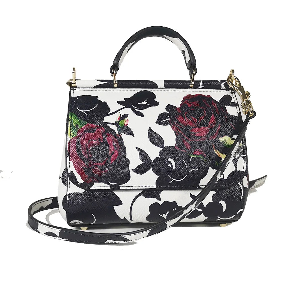 Women's Rose Leather Crossbody Tote Bag — Lady Shoulder Handbag in Yellow & More