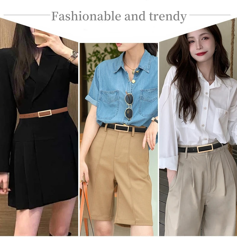 Women's Genuine Leather Belt — Metal Buckle Strap for Jeans & Dresses