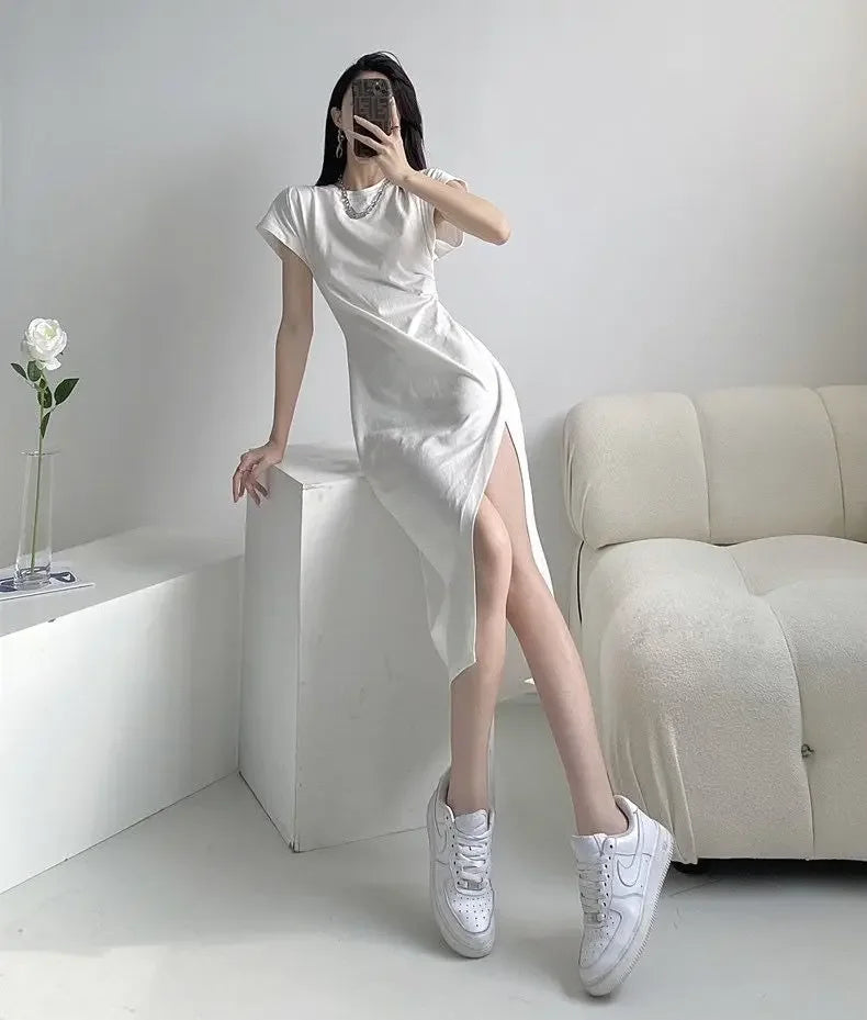 Women's Casual Y2K Asymmetrical Cotton Midi Dress