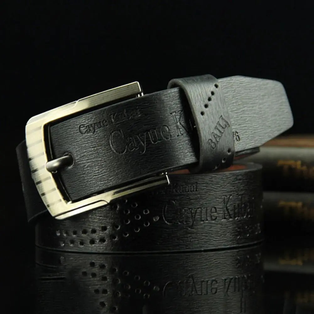 Men's Luxury Letter Print PU Leather Belt — Classic Buckle Cowboy Vintage Waistband (110 cm)
