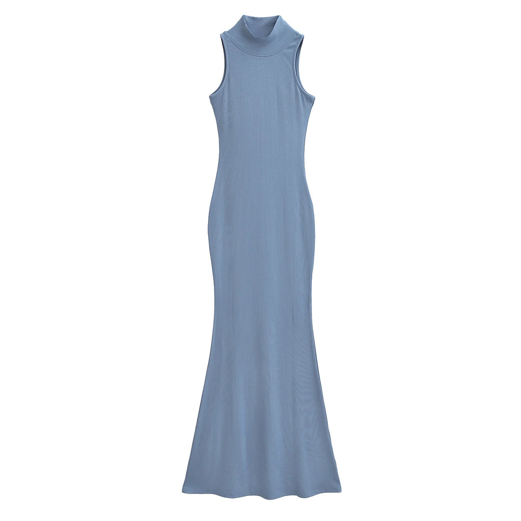 Women's Turtleneck Knit Bodycon Ankle-Length Maxi Dress