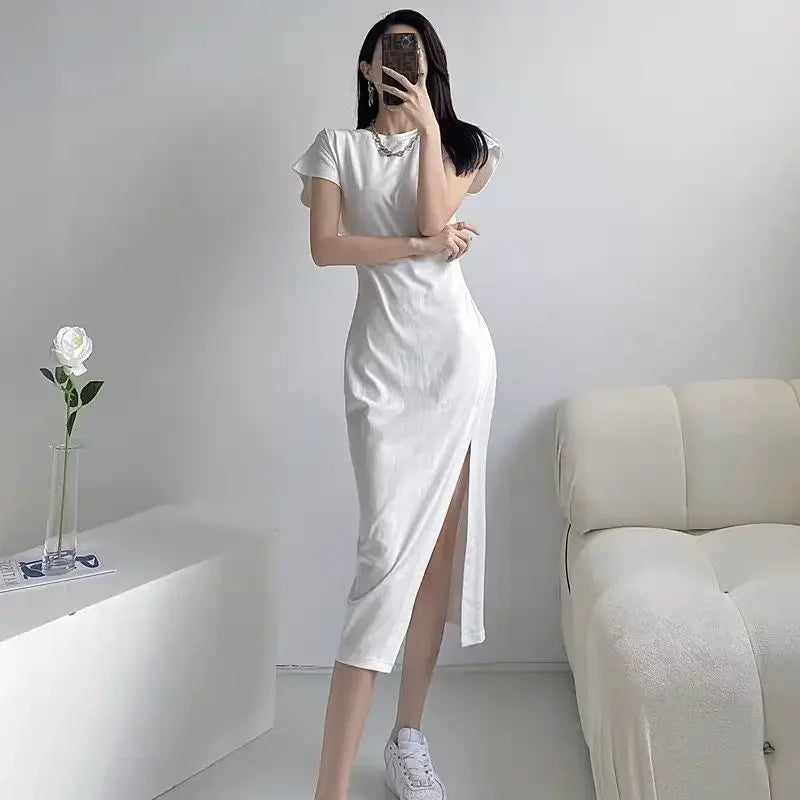 Women's Casual Y2K Asymmetrical Cotton Midi Dress