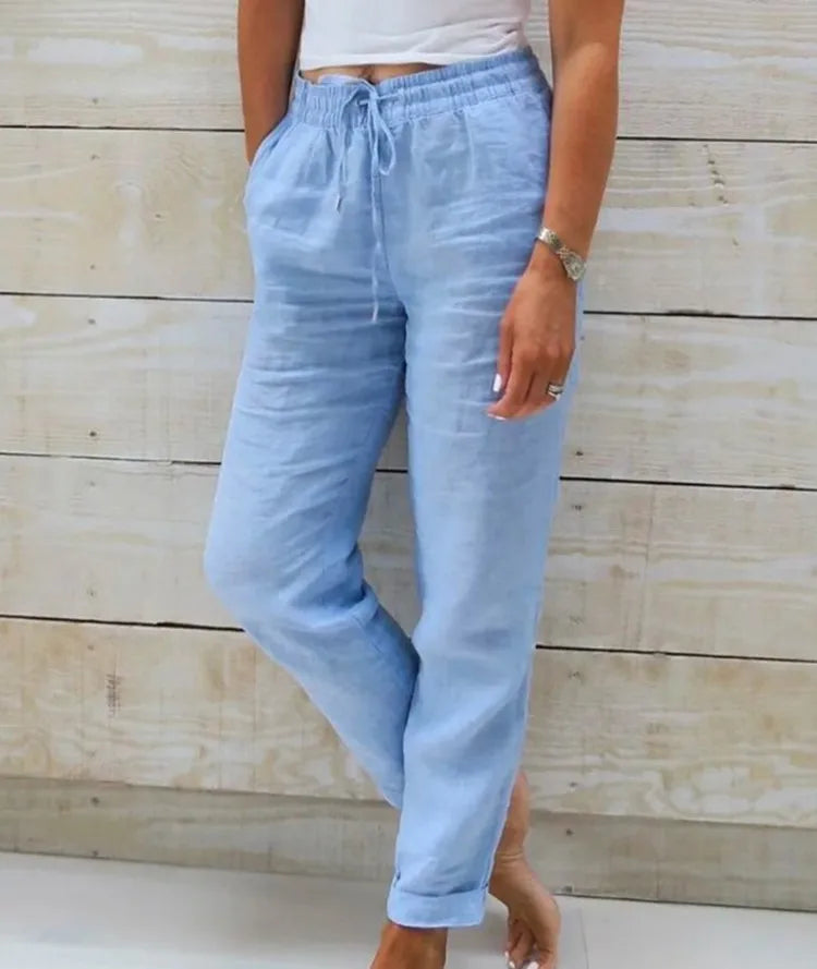 TrendLux Women's Cotton Linen Summer Pants – High Waist Casual Trousers