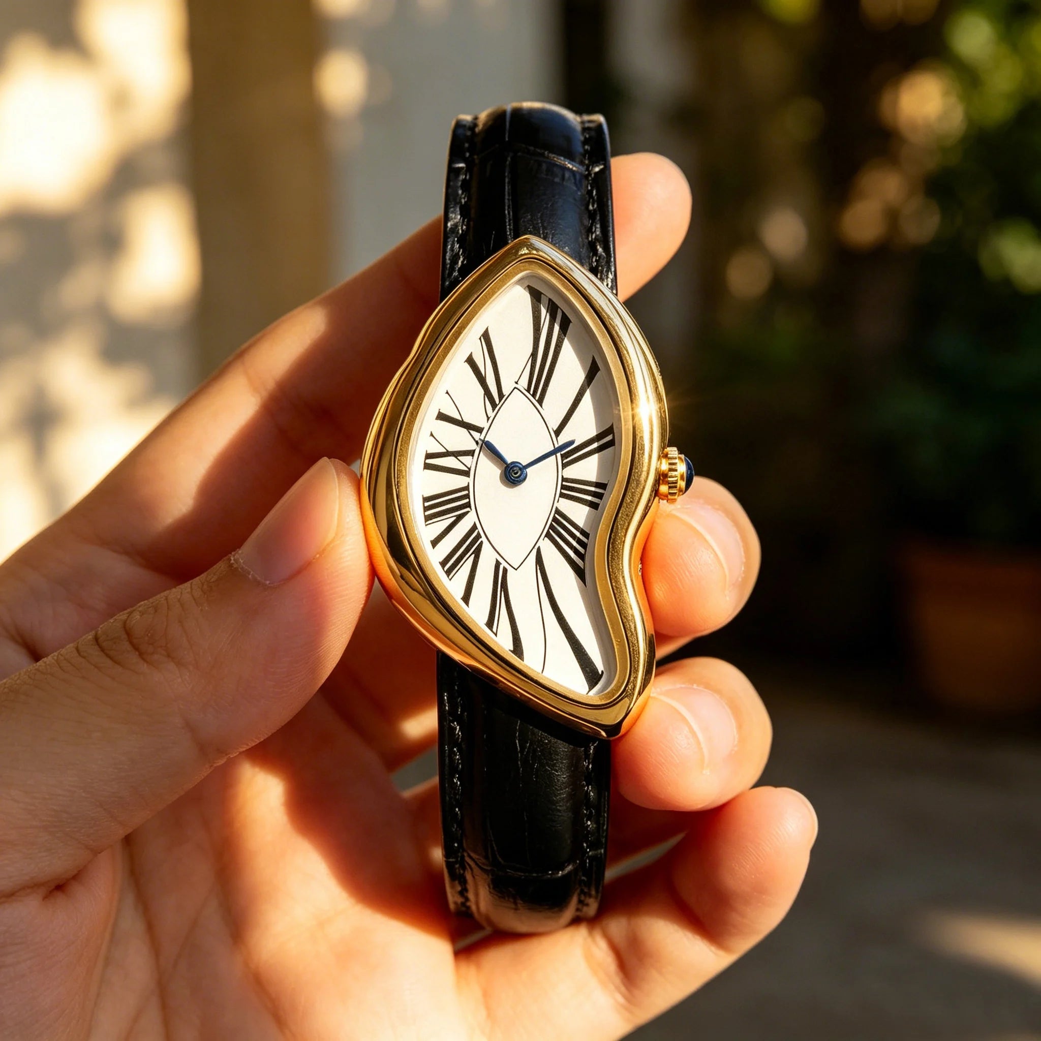 Women's Retro Y2K Irregular Creative Alloy Case Leather Strap Quartz Watch