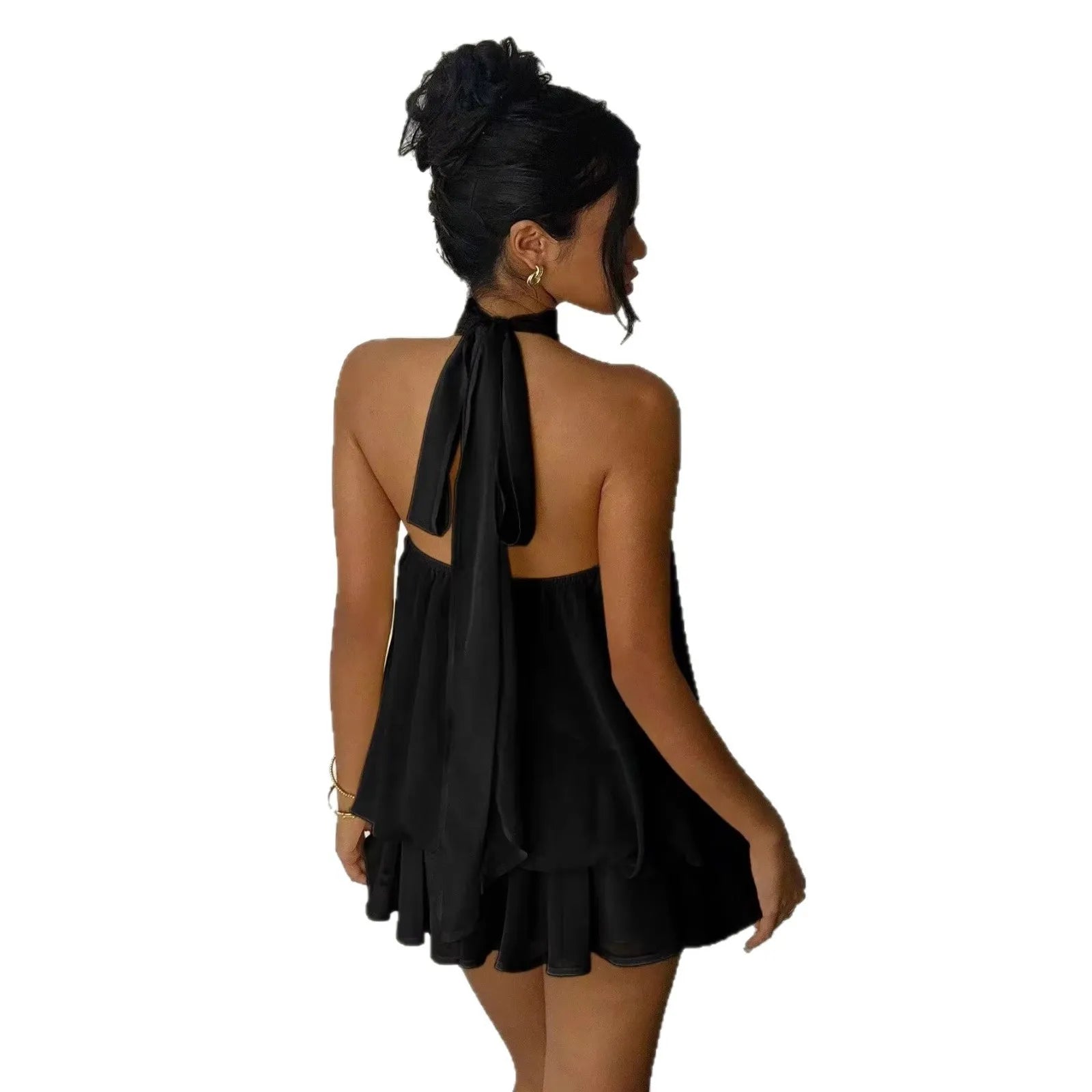 Women's Polyester Backless Slim-Fit A-Line Beach Dress