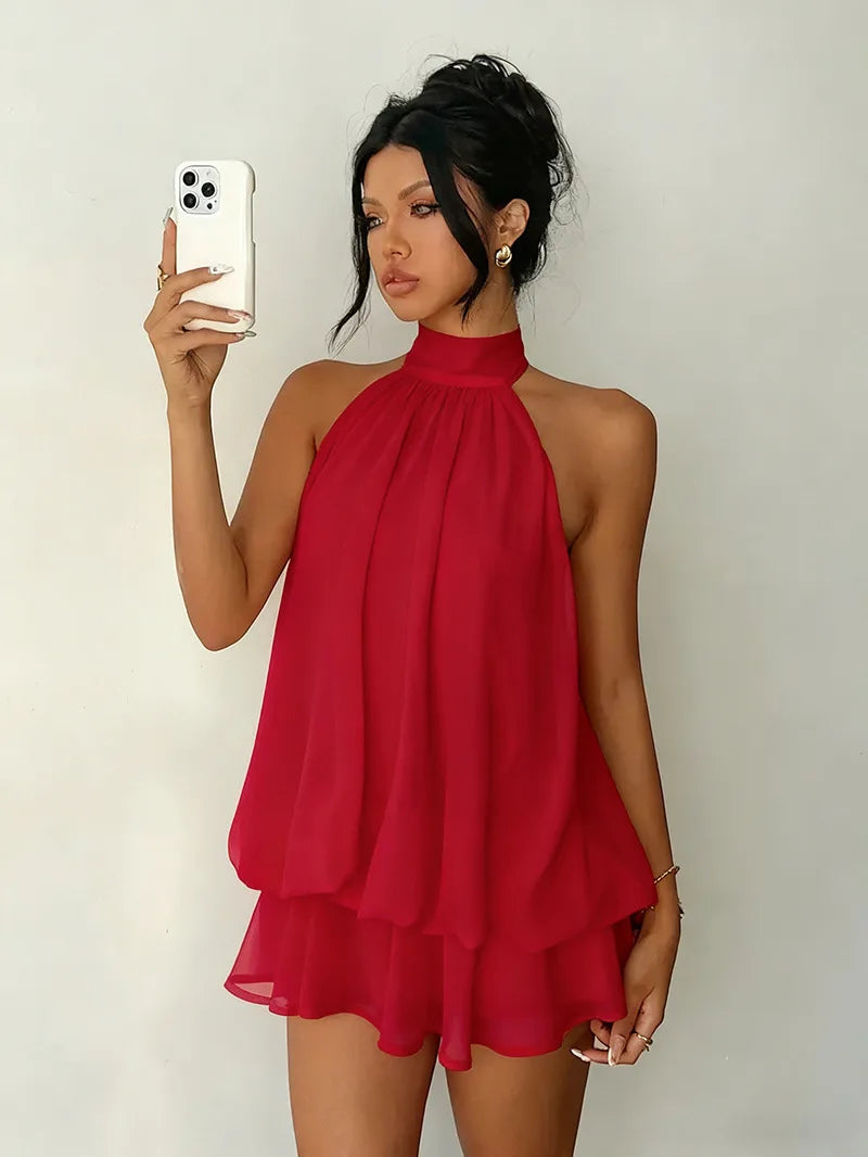 Women's Polyester Backless Slim-Fit A-Line Beach Dress
