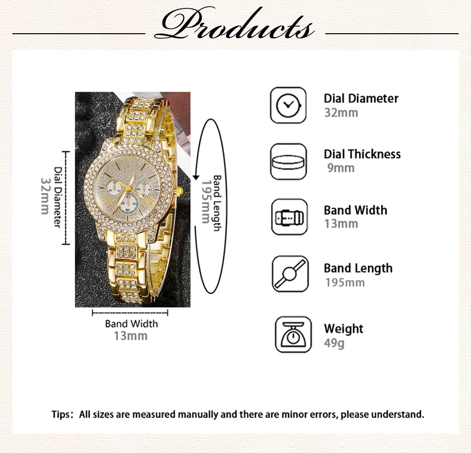 Women's Rhinestone Quartz Watch & Jewellery Set — Ring, Necklace & Earrings Luxury Gift