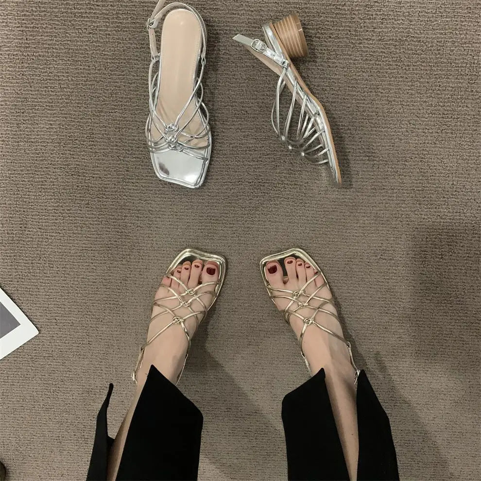 Women's Low Heel Open Toe Sandals — Gladiator Style Party & Wedding Shoes