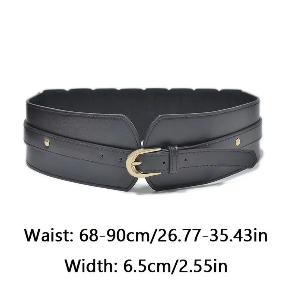 Women's Adjustable Corset Waist Belt — Wide PU Leather Cummerbund Waistband