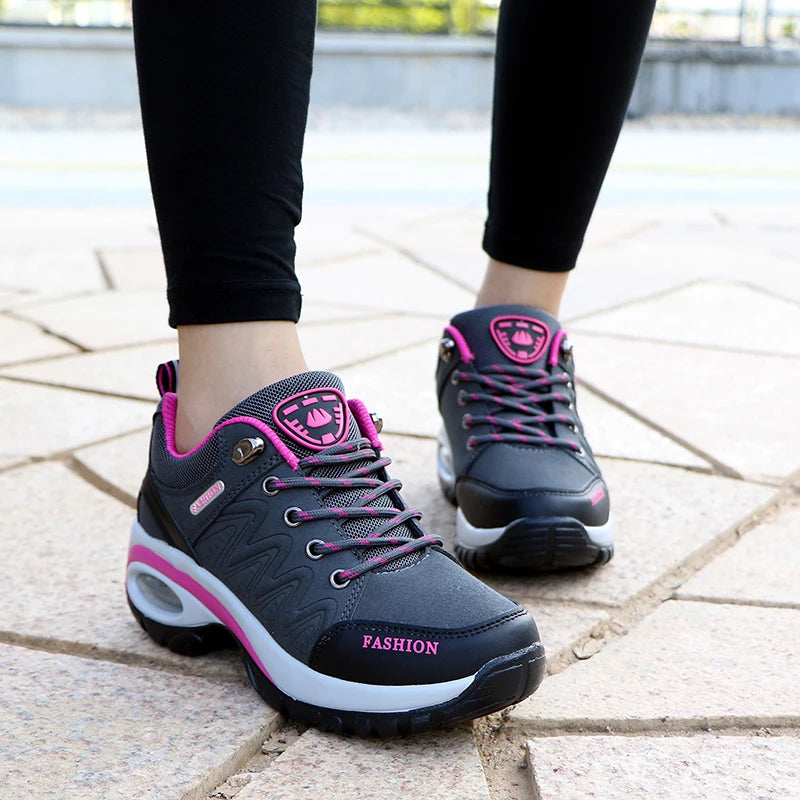 Women's PU-EVA Breathable Platform Lace-Up Walking Sneakers